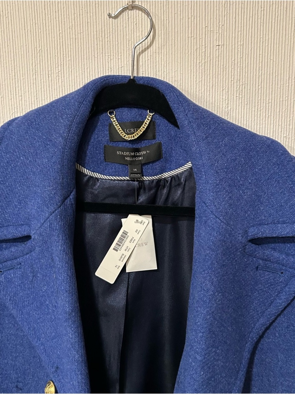 J.Crew women’s double breasted cobalt blue wool peacoat in size 14 nello gori - Picture 3 of 14
